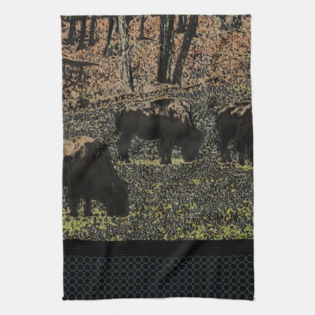 Buffalo Art Wild West Western Theme Kitchen Towel (Vertical)