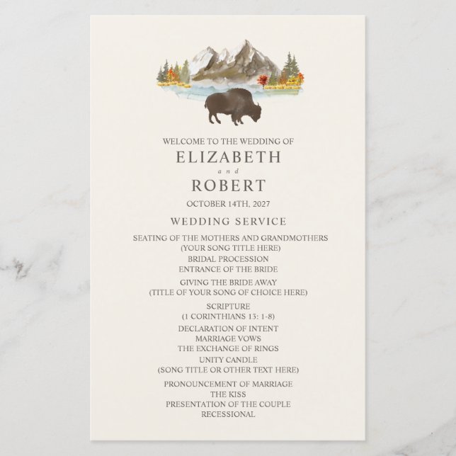 Buffalo Autumn Mountain Wedding Program (Front)