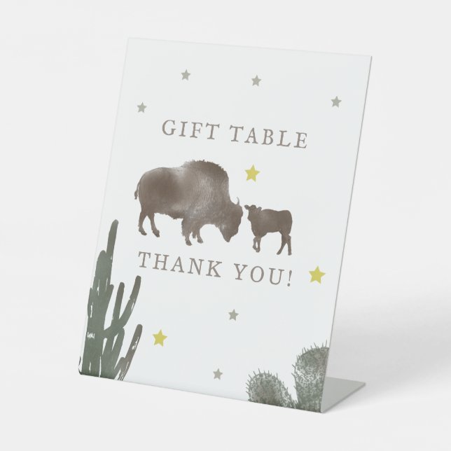 Buffalo Baby Shower Cactus Gift Table Pedestal Sign (Front)
