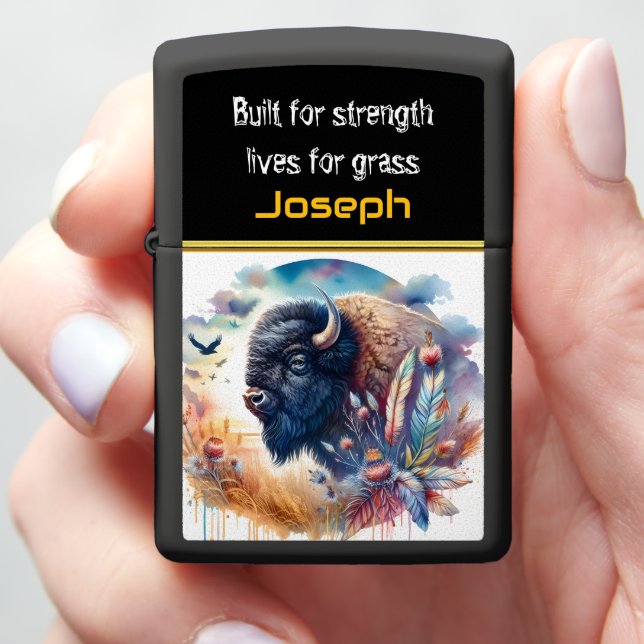 Buffalo Basking in the Golden Hues of Twilight Zippo Lighter (In Hand)