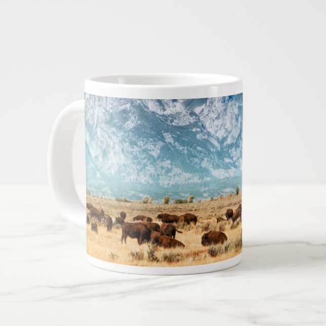 Buffalo Below the Grand Teton Mountains Giant Coffee Mug (Front Left)