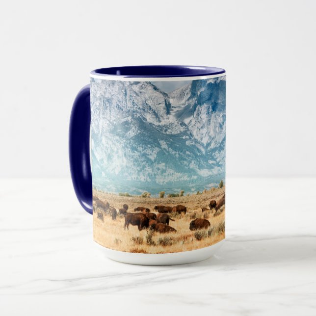Buffalo Below the Grand Teton Mountains Mug (Front Left)
