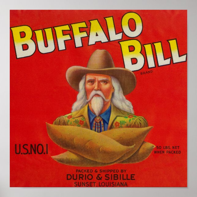 Buffalo Bill Brand Yam Crate Label Poster (Front)