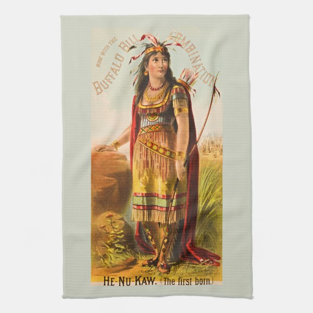 Buffalo Bill Cody Handsomest Indian Maiden 1880s Kitchen Towel (Vertical)