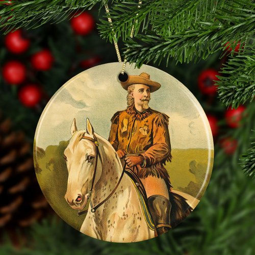 Buffalo Bill Cody on Horse Christmas Ceramic Ornament
