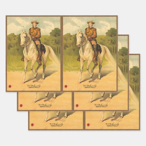 Buffalo Bill Cody on Horse Pattern Wrapping Paper Sheets