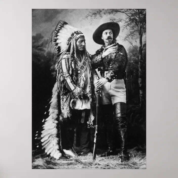 Antique 1885 CHIEF SITTING BULL and BUFFALO BILL CODY Photo Old Wild West Show 