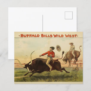 Buffalo Bill: Steer Riding 1889 Vintage Western Postcard