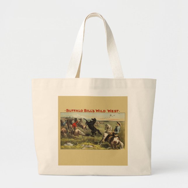 Buffalo Bill Wild West Cowboy Horse Poster Large Tote Bag (Front)