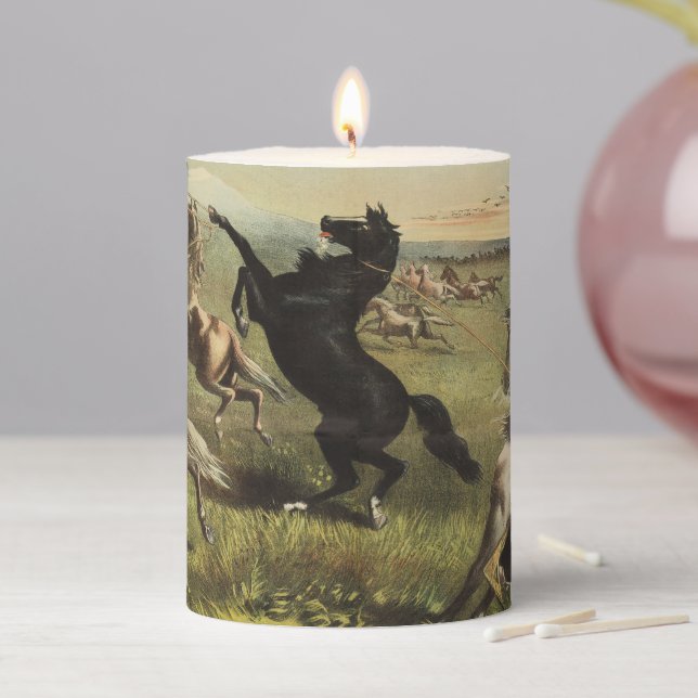 Buffalo Bill Wild West Cowboy Horse Poster Pillar Candle (In Situ)