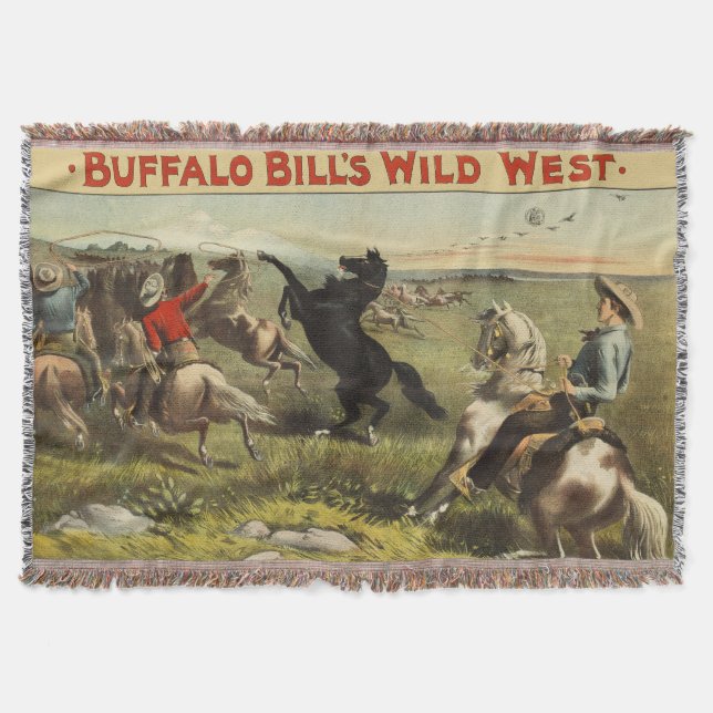Buffalo Bill Wild West Cowboy Horse Poster Throw Blanket (Front)
