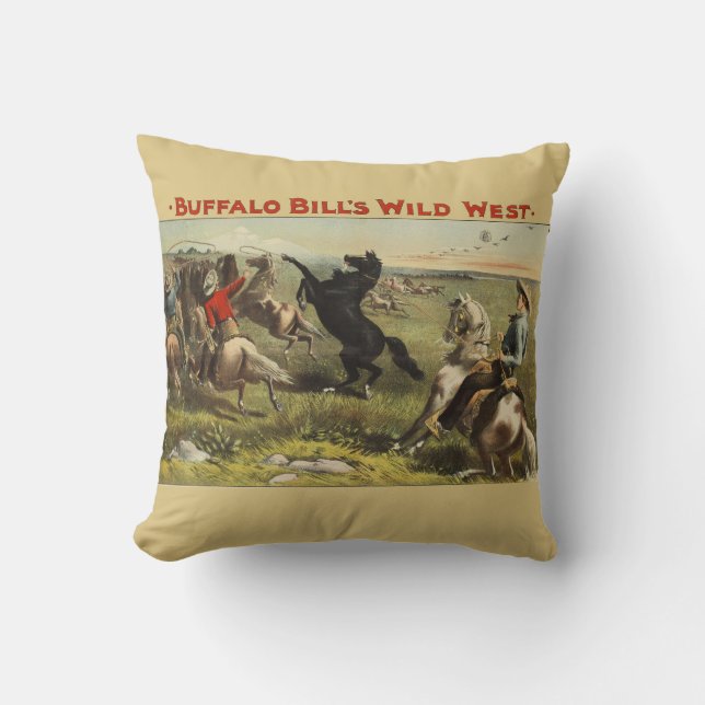 Buffalo Bill Wild West Cowboy Horse Poster Throw Pillow (Front)