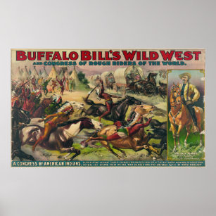 : Indian Riding Pinto Horse Red Eagle Buffalo Bill Wild West 12  X 16 Image Size Vintage Poster Reproduction: Prints: Posters & Prints