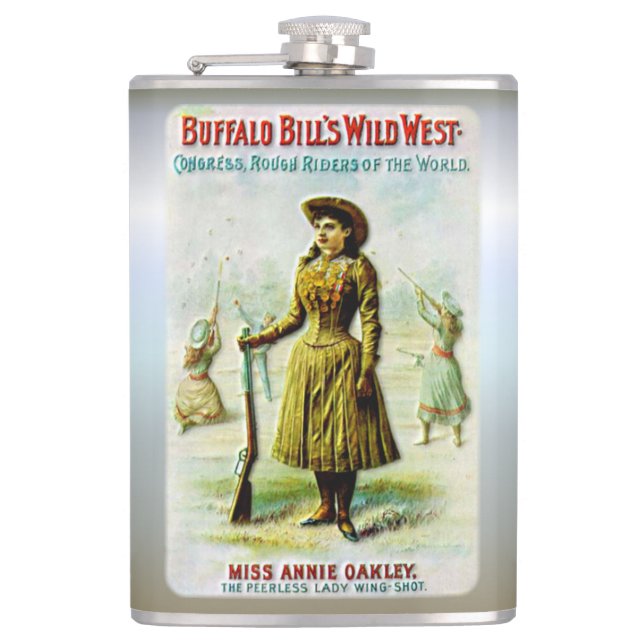 Buffalo Bill's Wild West Poster Annie Oakley Hip Flask (Front)