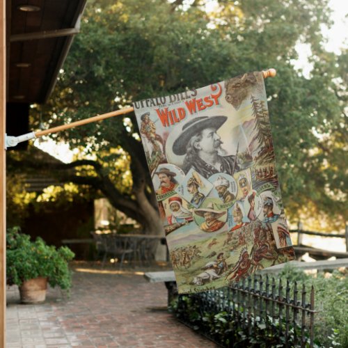 Buffalo Bills Wild West Show 1893 Vintage Ad House Flag