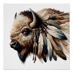 Buffalo Bison American Indian Art Poster