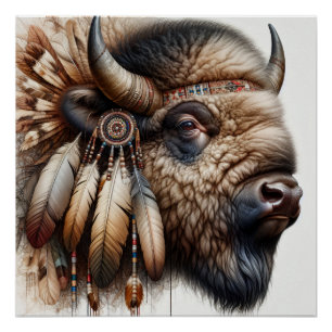 Buffalo Bison American Indian Art Poster