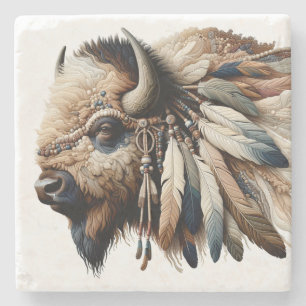 Buffalo Bison American Indian Art Stone Coaster