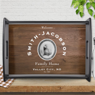 Buffalo Bison Art Family Name Rustic Serving Tray