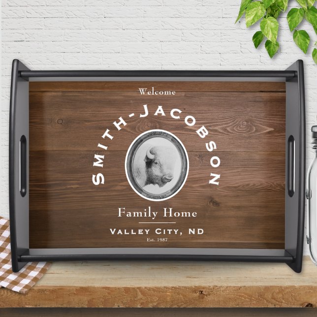 Buffalo Bison Art Family Name Rustic Serving Tray (Creator Uploaded)