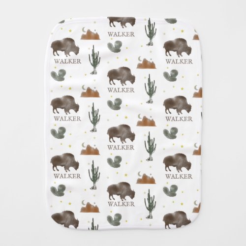 Buffalo Bison Cactus Desert Night Baby Burp Cloth