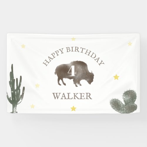 Buffalo Bison Cactus Desert Ranch Western Birthday Banner