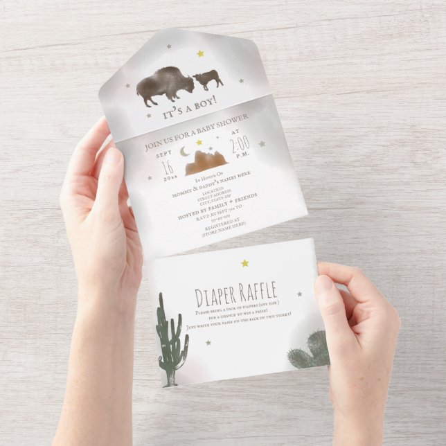 Buffalo Bison Cactus Diaper Raffle Baby Shower All In One Invitation (Tearaway)