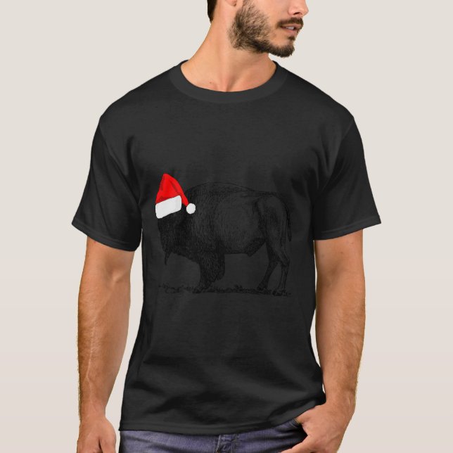 Buffalo Bison Christmas_ Buffalo In Santa Hat  T-Shirt (Front)