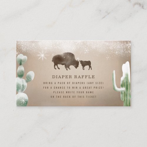 Buffalo Bison Desert Cacti Snow Baby Diaper Raffle Enclosure Card
