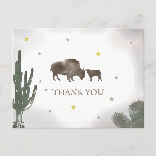 Buffalo Bison Desert Cactus Baby Shower Thank You Postcard