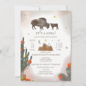 Buffalo Bison Desert Cactus Girl Baby Shower Invitation (Front)