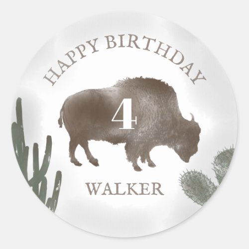 Buffalo Bison Desert Cactus Ranch Western Birthday Classic Round Sticker