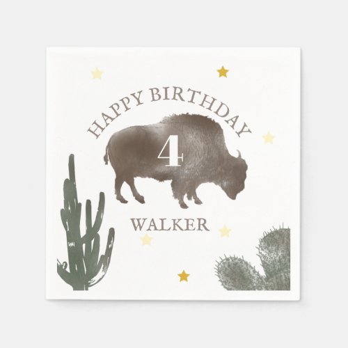 Buffalo Bison Desert Cactus Ranch Western Birthday Napkins