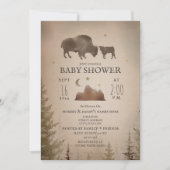 Buffalo Bison Desert Evergreen Baby Shower Rustic  Invitation (Front)