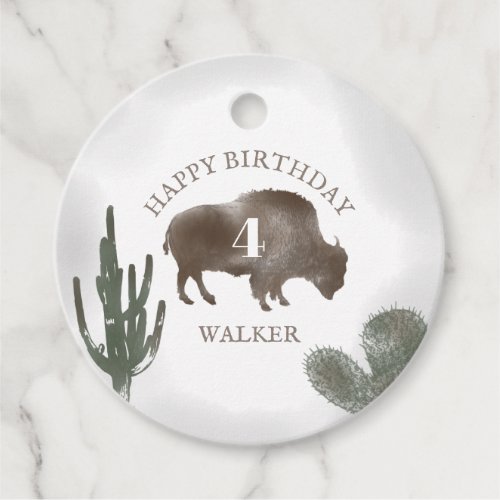 Buffalo Bison Desert Ranch Cactus Western Birthday Favor Tags