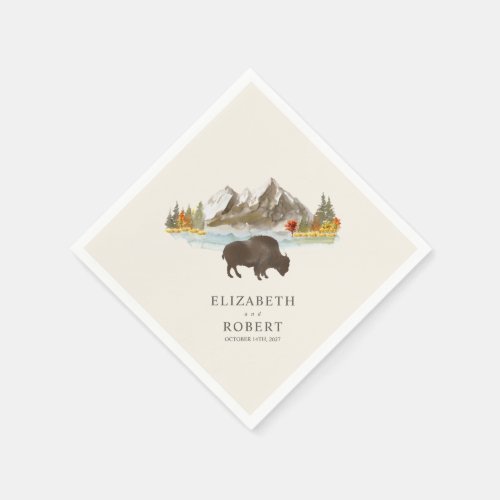 Buffalo Bison Fall Autumn Mountain Wedding Napkins