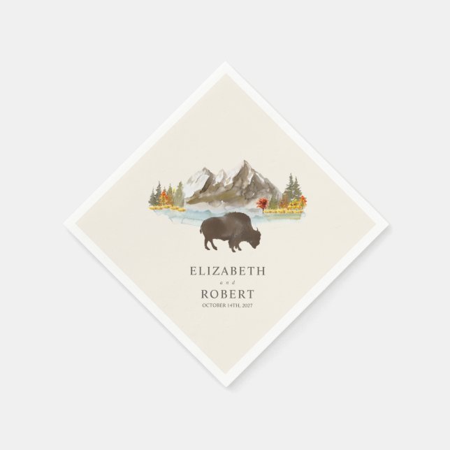Buffalo Bison Fall Autumn Mountain Wedding Napkins (Corner)