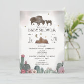 Buffalo Bison Floral Cactus Girl Baby Shower  Invitation (Standing Front)