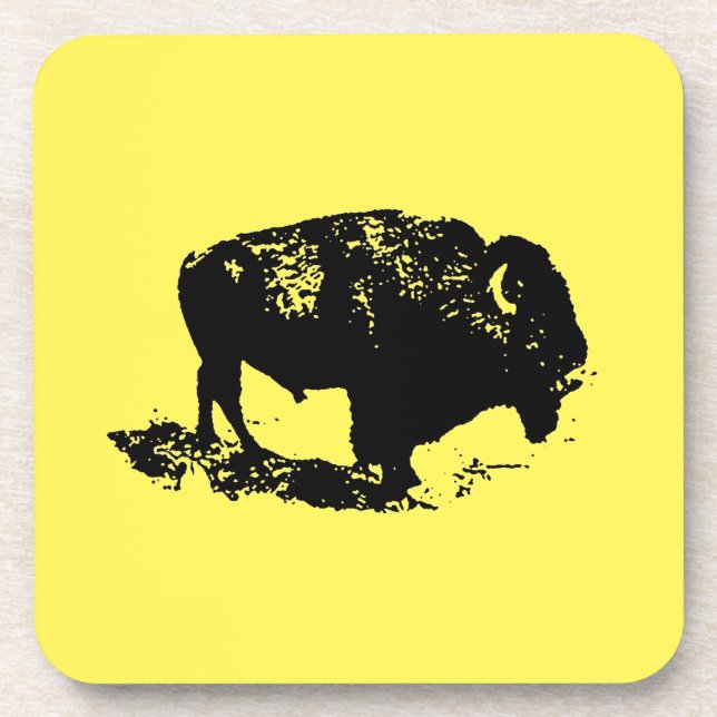 Buffalo Bison Lithograph Elegant Black Yellow Beverage Coaster (Front)