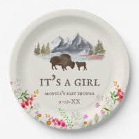 Buffalo Bison Mountains Girl Baby Shower