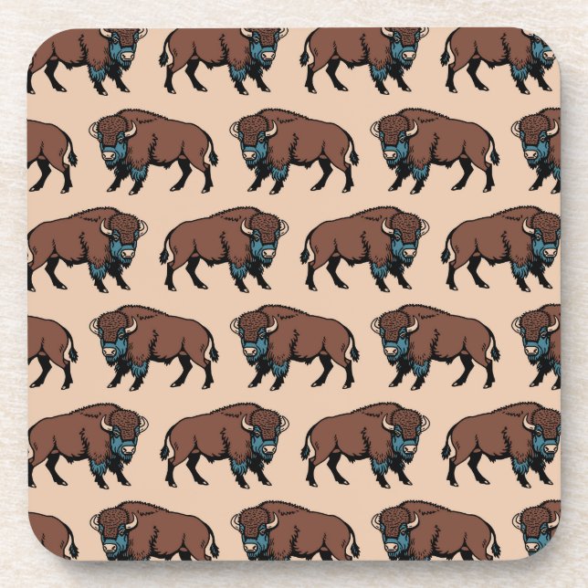 Buffalo Bison Pattern Beverage Coaster (Front)