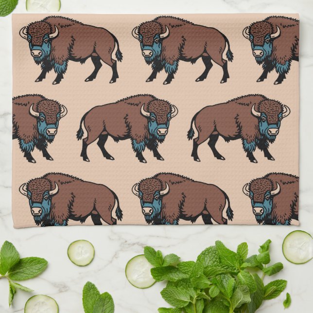 Buffalo Bison Pattern Kitchen Towel (Folded)