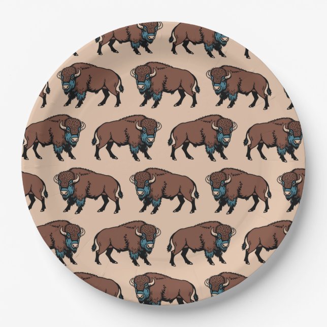 Buffalo Bison Pattern Paper Plates (Front)