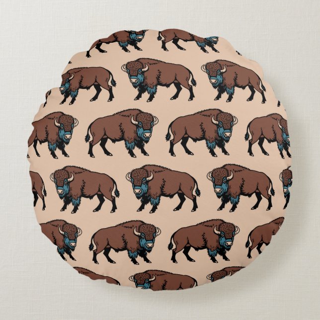 Buffalo Bison Pattern Round Pillow (Front)