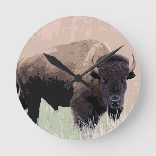 Buffalo  Bison Round Clock