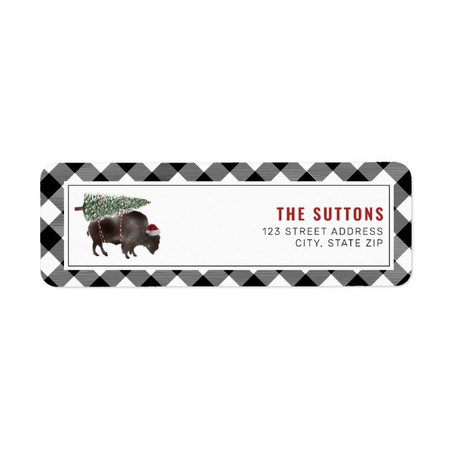 Buffalo Bison Santa Christmas Tree Plaid  Label (Front)