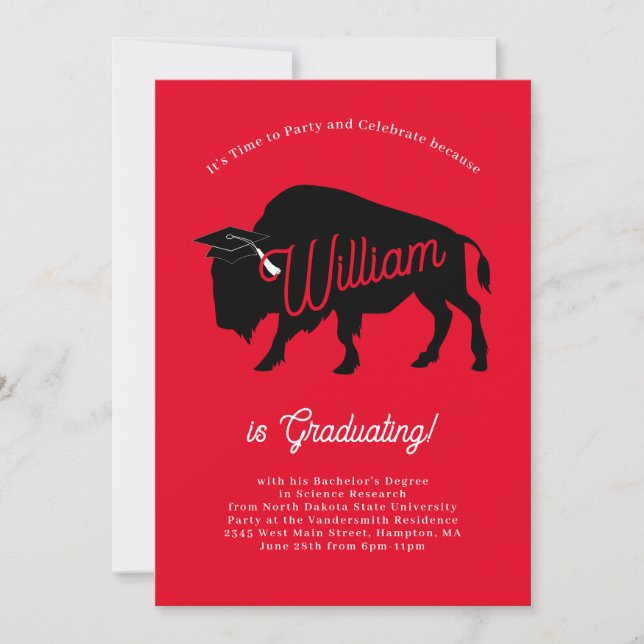 Buffalo Bison Silhouette Graduation Party Invitation (Front)