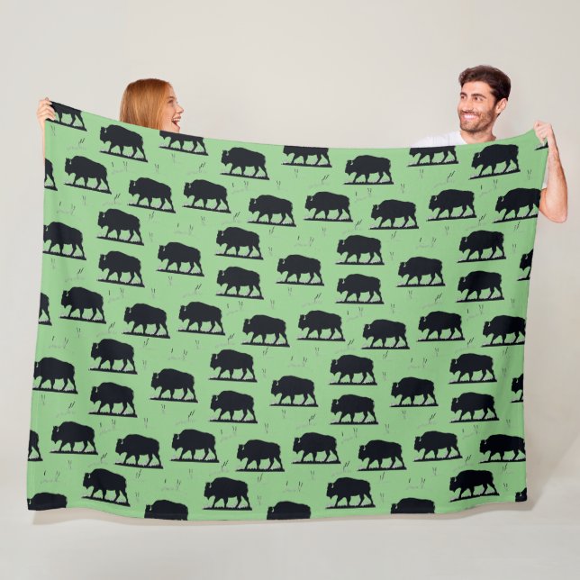 Buffalo Bison Silhouette Grassland Pattern Fleece Blanket (In Situ)