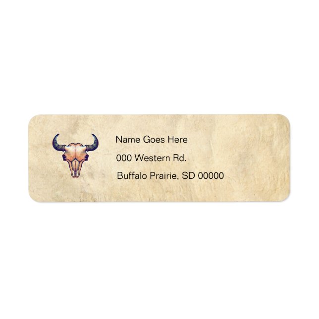 Buffalo Bison Skull Tan Leather Label (Front)