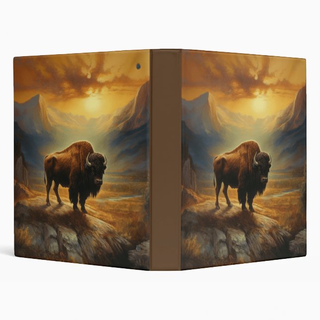 Buffalo Bison Sunset Silhouette 3 Ring Binder (Background)